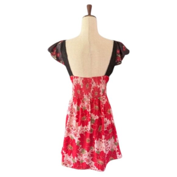 Free People Aurora Dress Red Floral A-line Mini Babydoll Puff Sleeves Large NWOT - Picture 9 of 16